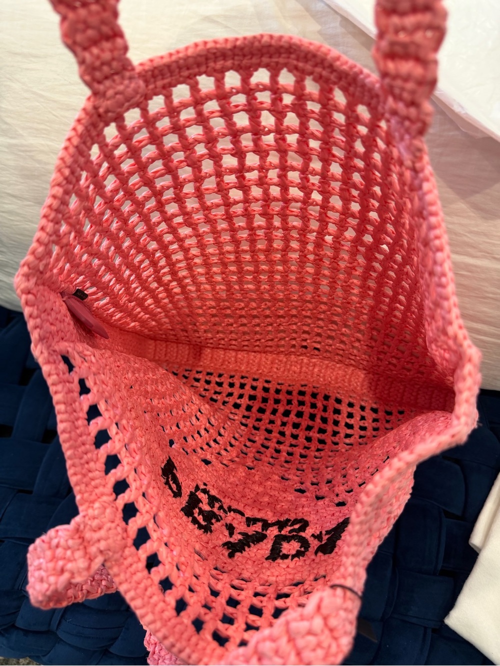 💓NWT Prada Raffia Tote Shopping Bag Beach Purse Crochet Shoulder Triangle Logo - Picture 10 of 11
